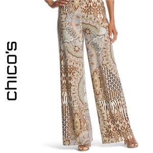 Chico's Size 2 NWT Boho Paisley Palazzo Pants Brown Cream Spanish Mosaics